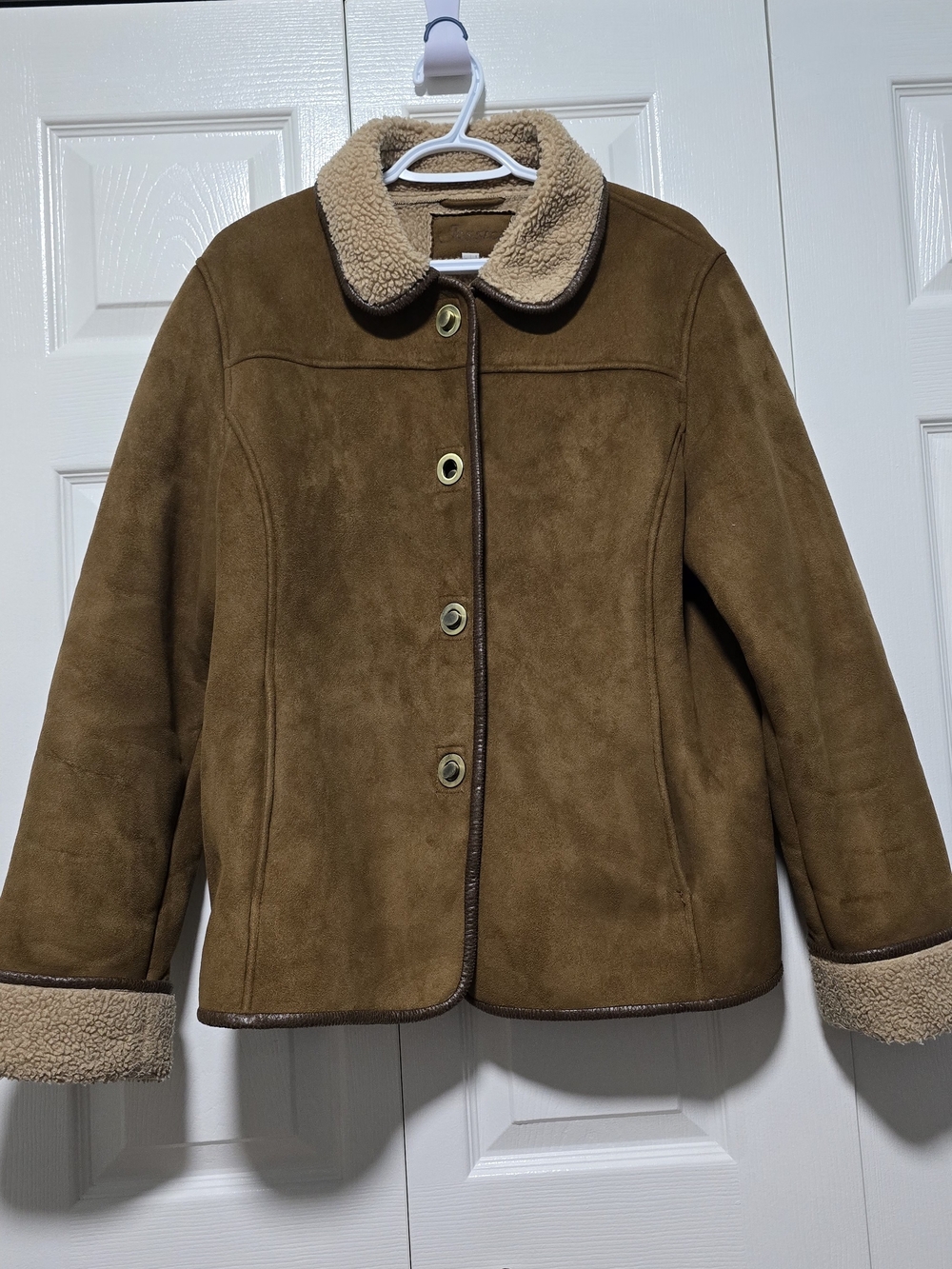Jessica Brown Suede-Look Jacket with Cream Teddy Trim